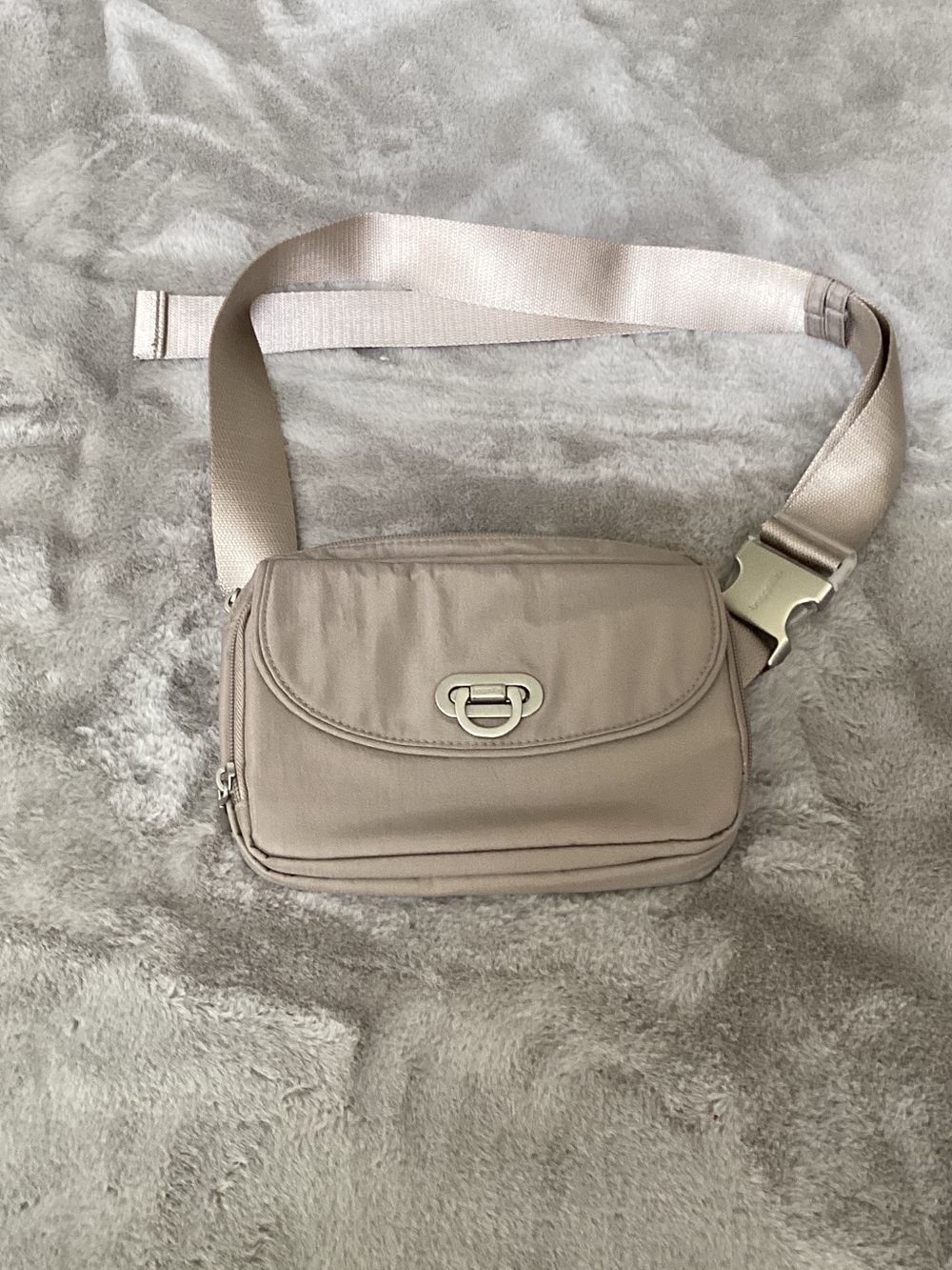 Baggallini Gray Crossbody Belt Bag with Silver Hardware